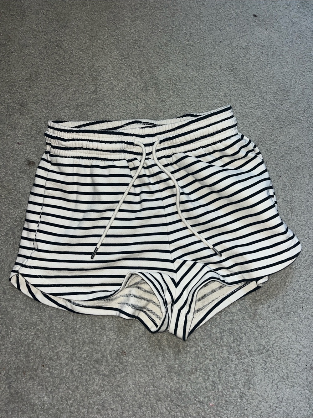 H&M White and Black Striped Athletic Drawstring Shorts
